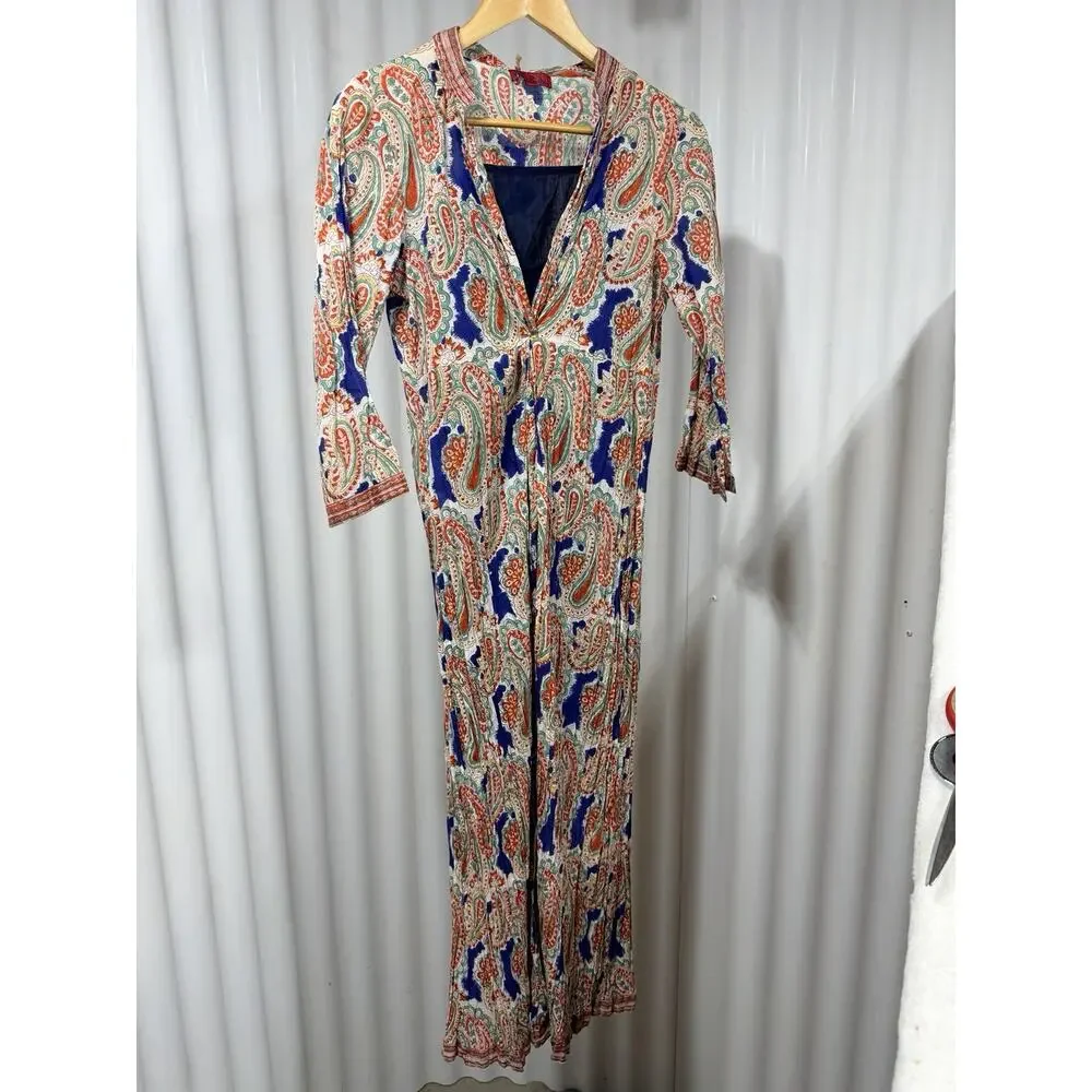 Nila Rubia NWT Hand Block Print Sz Sm Cotton Maxi Dress Two-Piece Layered